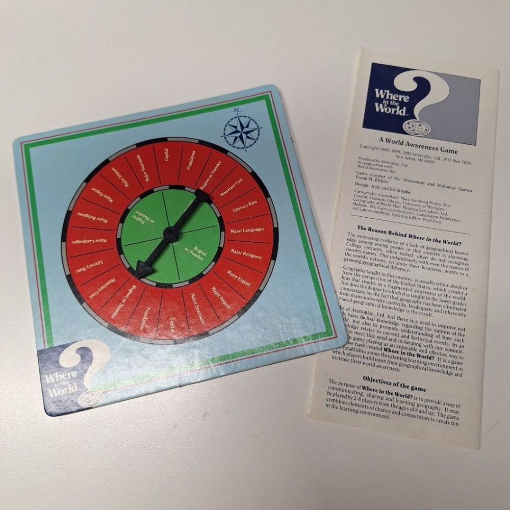 Where in The World‎ Spinner Game Instructions Rules Pamphlet Replacement Piece